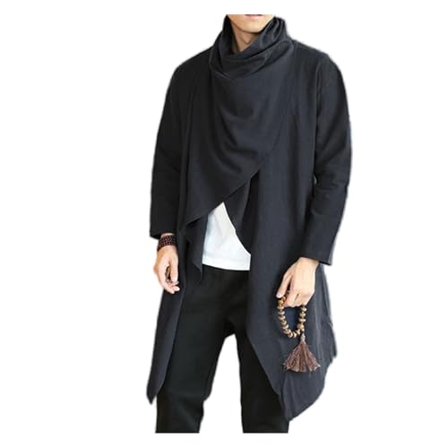 Men's Long Sleeve Cotton Linen Poncho Cape Coat Long Jacket Cardigan Outwear Top Coat with Irregular Cape ﻿