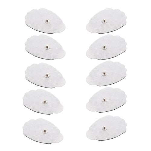 Tens Unit Muscle Stimulator Replacement Pads Patches 10 Pads (5 Pairs) Stick-on Pads Reusable Electrodes Snap On,Latex Free (White)