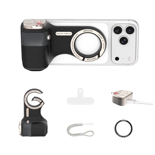 Image of Upgraded Mag-Safe Magnetic Camera Handle Grip with Extended Magnetic Phone Mount with Carabiner & Thumb Rest, Detachable Rechargeable Shutter Remote Compatible with iPhone Pro Max for Video Calls /TK