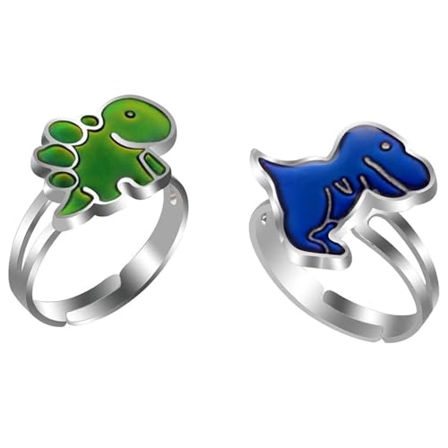 BelleVive 2 piezas de set de anillos de humor de dinosaurio,