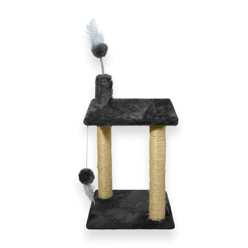 Arranhador Gato Sisal Caminha Dupla Brinquedo Bola Pelúcia Cinza