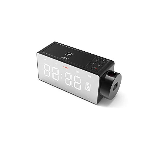 Liuxi Despertador Digital con Proyector LED Altavoz Bluetooth Doble Alarma Radio FM USB Puerto de Carga Snooze, Negro , talla única