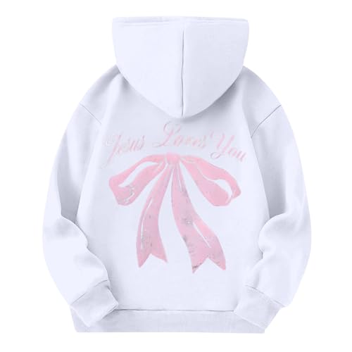 Hooded Sweatshirt Girls Bows Graphic Fall Preppy Long Sleeve Hooded Shirt Winter Cute Pullovers With Pocket 3-14 Years4