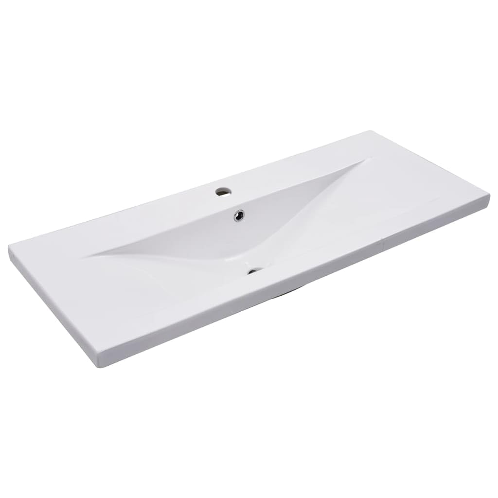 2-częściowy zestaw mebli łazienkowych z szafką pod umywalkę z materiału drewnopochodnego w kolorze dębu sonoma i białej umywalki ceramicznej 100 x 38,5 x 45 cm, zajmuje mało miejsca, wiszące