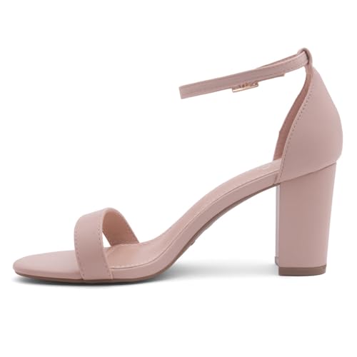 Image of Shoe Land Low Chunky Heels for Women Open Toe Ankle Strap Block Heel Sandals 3 Inch Dressy Heels for Wedding Party Date Night