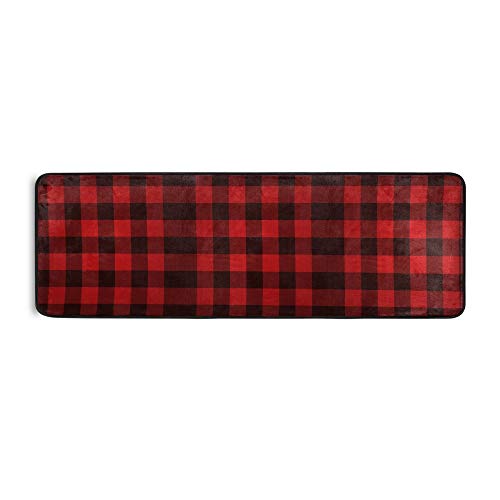 OREZI Red Black Buffalo Plaid Runner Rug Non Slip Hallway Entry Carpet for Home Dining Living Room Bedroom 72