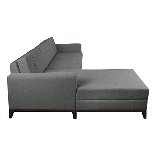 Sofá 3 Lugares Living com Chaise Esquerdo Pés e Base em Madeira Linho Cotton Cinza