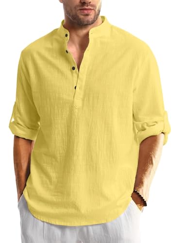 Image of Men's Cotton Blend Straight Kurta Shirt with Mandarin Collar - Slim Fit Casual Short Kurti Featuring Textured Slub Fabric and Roll-Up Full Sleeves