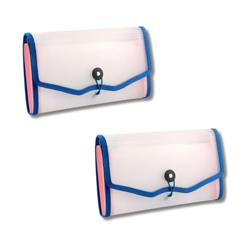 Image of Polen 2 Pcs Expanding Cheque Book Holder Case, 13 Pocket Transparent Passbook Holder /Bill Folder /Passport /Memo Card /Cash Storage Pouch Organizer with Elastic Closure.(Blue)