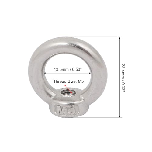 Image of uxcell Lifting Eye Nut M5 Female Thread 304 Stainless Steel Round Shape for Rope Fitting Pack of 10