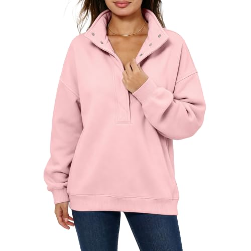 Womens Mock Neck Sweatshirt Half Button Oversized Fleece Sweatshirt No Hood - image 1