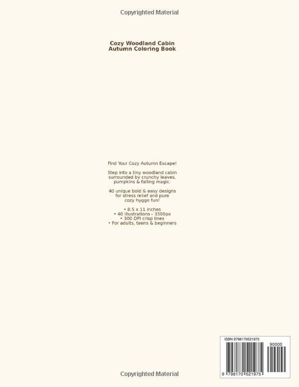 Cozy Woodland Cabin Autumn Coloring Book: 40 Bold and Easy Hygge Fall Scenes: Charming Small Cabins Surrounded by Simple Trees, Pumpkins and Falling ... - Perfect for Adults, Teens and Beginners image 3