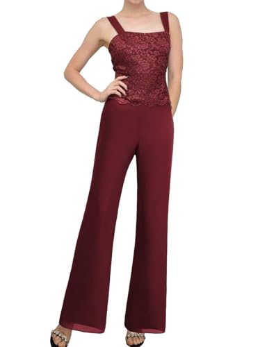 3 Pieces Mother of The Bride Pants Suits Chiffon Lace Evening Formal Dress for Wedding Guest Groom with Jacket3