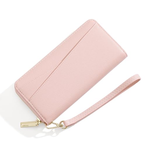 Image of LEEXTON Large Capacity Leather Ladies Purse, Long Purse, Large Women Clutch RFID Protection with 12 Card Slots and Wrist Strap