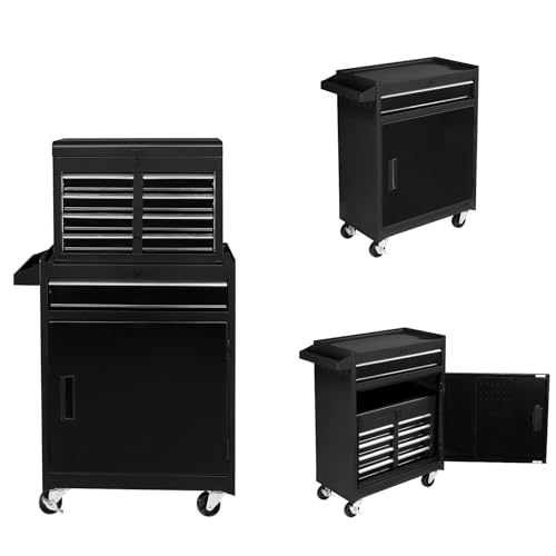 TUFFIOM 5-Drawer Rolling Tool Chest, Tool Storage Cabinet w/Drawers, Lockable Wheels, Detachable Top & Adjustable Shelf, Mechanic Tool Organizer Box for Garage, Workshop, Warehouse & Repair Shop