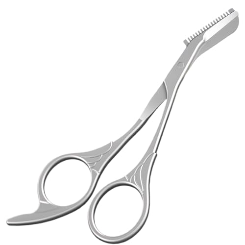 eurNhrN Augenbrauenschere mit Kamm, 5,63 Zoll, Modern, Edelstahl, Silber, für Damen, Trimmschere mit Nicht-Schlupf-Griff für Heim- und Reisegebrauch