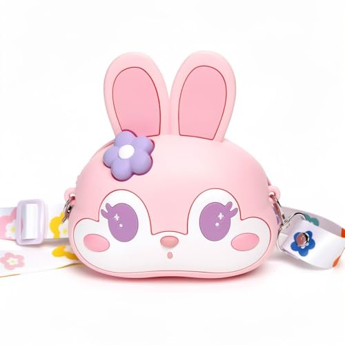 Kawaii Bolso Bandolera Infantil, Diseño de Animales, Estilo Japonés, Mini Cartera para Niñas, Colores Pastel Rosa y Morado, con Correa Ajustable navidad (CONEJO ROSA)