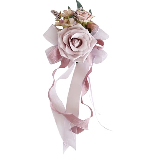 Flores de seda con lazo para coche de novios adorno de vehículo festivo 7