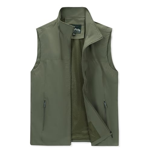 LBL Herren Anglerweste Outdoor Safari Weste Lässige Schnell Trocknende Gilets Frühjahr Sommer Leichte Atmungsaktiv Ärmellose Jacke Fotografie Reise Weste Oberteile mit Mehreren Taschen Armeegrün M