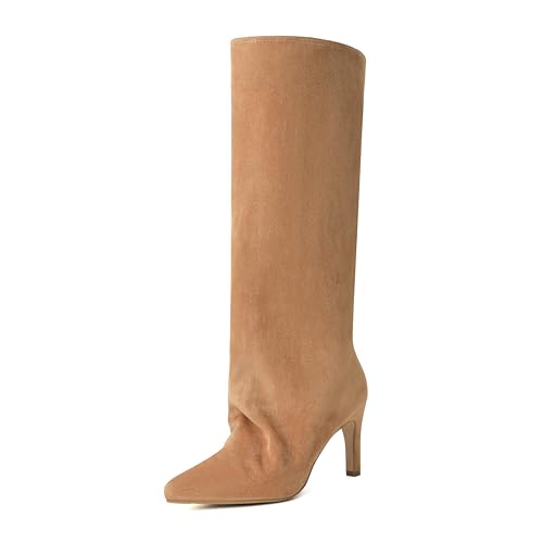 Reitoye Camel Suede Knee High Boots Women Wide Claf Slouchy