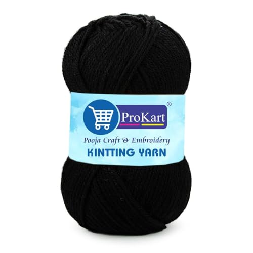 Image of ProKart Premium 4-Ply Woolen Knitting Yarn | 100g Black Hand Crochet Soft Wool for Sweaters, Scarves, Hats, Baby Clothes & DIY Craft Accessories (1 Ball x 100g) - PRO03