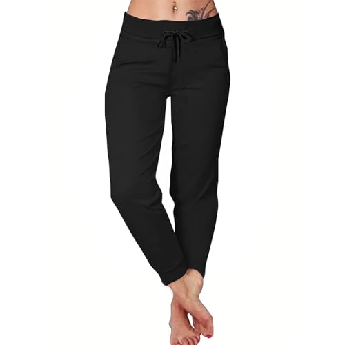 Calça feminina folgada para esportes, academia, ioga, corte alto, perna reta, lisa, punho longo, ver