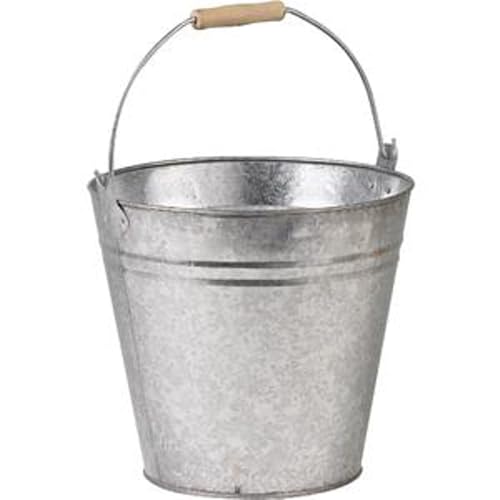 AUBRY GASPARD - Seau Rond en Zinc et Bois - Ø 26 cm x Hauteur 24 cm - Contenance 8 L - Poids 1,20 kg - Poignée Amovible - Hauteur Anse Dépliée 38 cm -...