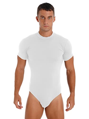 iiniim Men One Piece Short Sleeve Undershirt Press Button Crotch Jumpsuit Bodysuit Romper Leotard Tops
