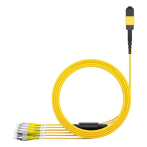 AMPCOM MPO to FC Breakout Cable 9/125μm Singlemode OS1/OS2(8 Fiber, MPO to FC, Type B, LSZH/Riser, UPC, Yellow) 20m (65.5ft)