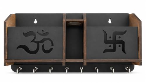 Image of Wooden Om Design TV Remote Mobile Stand Key and Pen Holder for Home, Office, Hall, Living Room Pocket Pen Special Designer Home Furnishing Two Box Wall Mounted Wall Keys Holder
