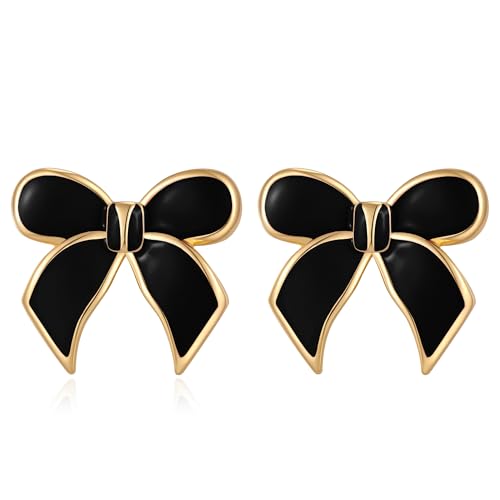 YUJIE Gold Bow Earrings for Women Teen Pink Bowtie Dainty Long Tassel Drop Stud Trendy Statement Jewelry Gift