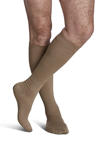 Image of SIGVARIS Men's Style Microfiber 820 Closed Toe Calf-High Socks 20-30mmHg - Medium Extra Long - Tan-Khaki