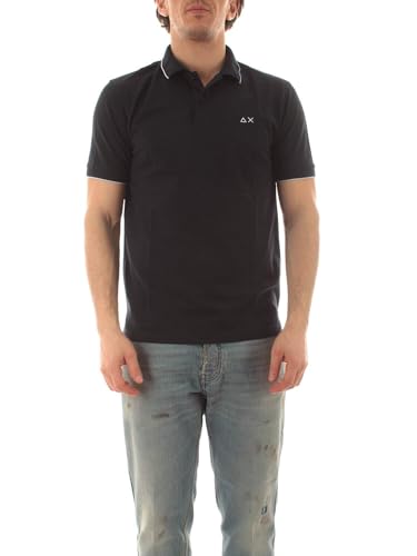  SUN68 Polo Manica Corta A35110 Colletto con Riga Piccola Tg. S col. 07 Navy Blue