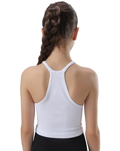 Attifall Girls Ribbed Crop Tank Top Pack Seamless Racerback Cami Tanks for Teen Girl Dance Athletic Cropped Tops3