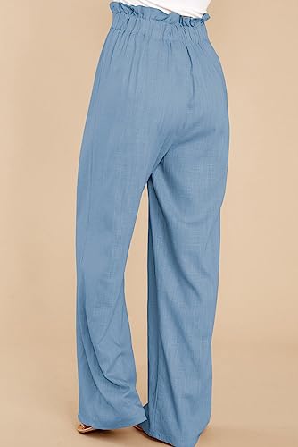 CHARTOU Women's Cotton Linen Loose Fit Palazzo Pants Casual Elastic High Waist Wide Leg Paper Bag Pants with Pockets2