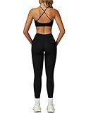 Two Piece Workout Sets For Women Sleeveless Backless Sport Bra Matching High Waist Scrunch Butt Leggings 2 Piece Womens Athletic Work Out Clothes Gym Yoga Active Wear Outfits Cross Back Black S