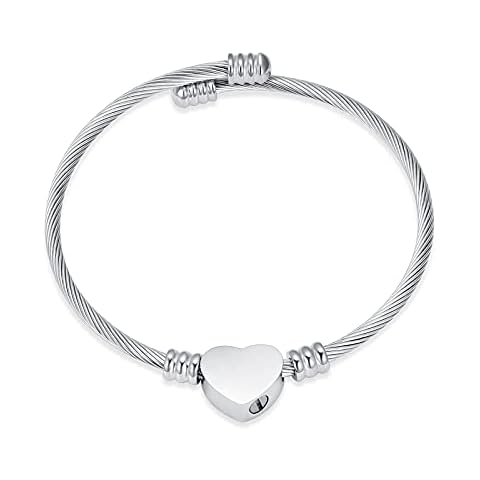 constantlife Cremation Bracelet for Ashes Memorial Jewelry Stainless Steel Heart Shape Urn Pendant Bangle Loved Ones Funeral Ashes Holder Keepsake Gift (A-Silver) Cover