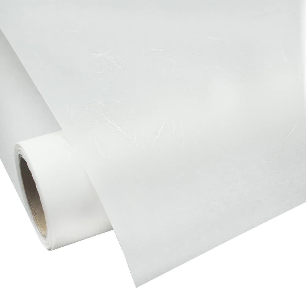 [SSAGAM] White Wrapping Mulberry Paper Roll (20.87 x 393.7 inch.) / 48gsm Light-weight Hanji Paper Yeonmu-ji, Natural Fiber Texture Pattern Printed Roll (Plain white)