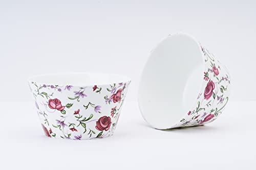 Image of GOLDEN QUEEN'S Bone China Bowls Set of 2 | Ideal for Snacks, Noodles, Ramen, Salad, Cereals, Rice | Microwave Safe | Handcrafted - Button Rose, 500 ml