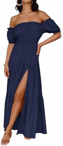 ZESICA Women's Boho Off Shoulder Wedding Guest Dress 2026 Summer ...