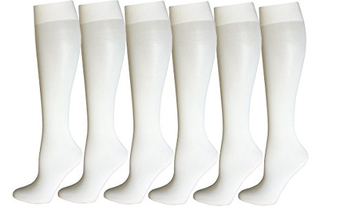 Differenttouch 6 Pairs Pack Women Opaque Stretchy Spandex Knee High Trouser Socks (White)