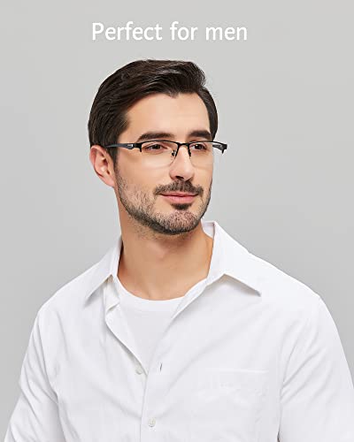 Image of ANRRI Blue Light Glasses for Men Semi Rimless Rectangle Metal Frame UV Blocking Computer Glasses