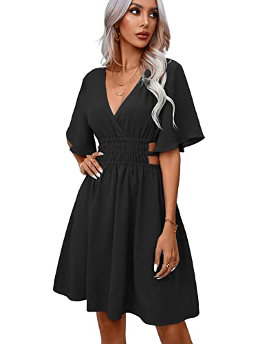 GORGLITTER Damen Sommer Kleid Cut Outs Minikleid A Linie Faltenkleid Leicht...