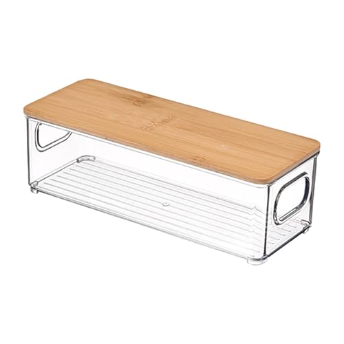Contenedores de almacenamiento para despensa, 790 g, caja organizadora de despensa, recipiente transparente con tapa de madera, organizador de cocina apilable multifuncional, recipiente hermético para