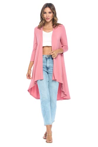Image of Women's 3 /4 Sleeve Soft Open Front Casual Flowy Long Viscose Made from Bamboo Cardigan