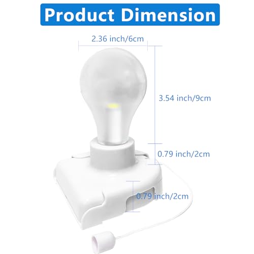 Image of Battery Operated Light Bulb with Pull Chain, 2 Pack Wireless Stick-Up LED Closet Light Bulb, Self Adhesive Wall Mounted Light Fixture for Cabinet Bedroom Living Room Kitchen, Clear Cover
