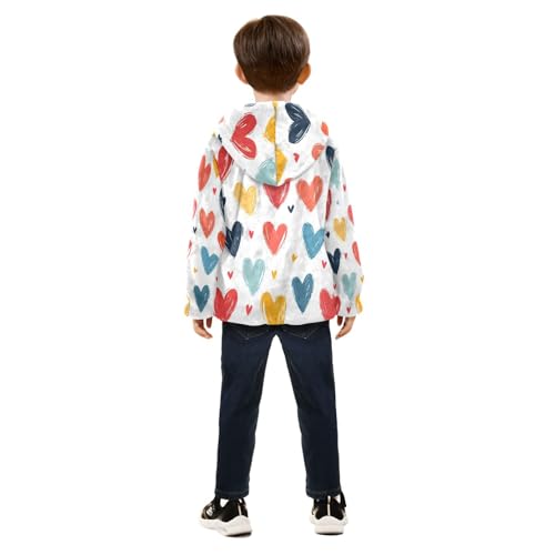 Colorful Hearts on White Toddler Fleece Jacket Girl Boys Hooded Fleece Jacket Coat Warm Outwear Zip-up 3-10T4