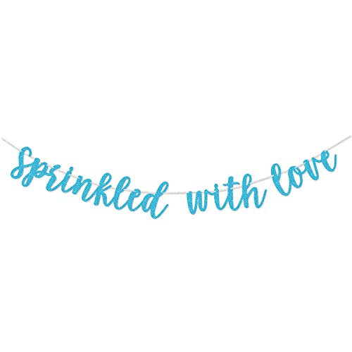 Blue Glitter Sprinkled With Love Banner Sign Garland Pre-strung for Baby Sprinkle Baby Shower Decorations