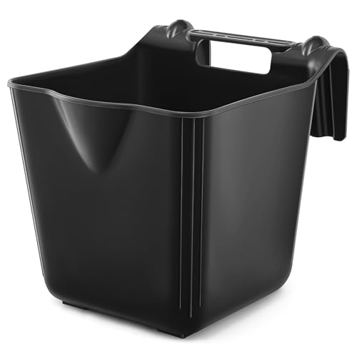 Image of Marsui 1 Pcs 15 Quart Horse Feeders for Stall Hook Over Hanging Fence Hay Feeder Mountable Livestock Plastic Feed Bucket for Farm Stalls Pasture, Stable to Feed Horses Sheep Cattle Cows Etc (Black)