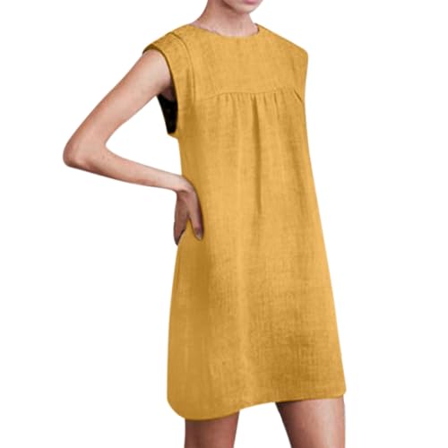 Sommerkleid Damen Leinen Casual Strandkleid Lang Damen 2026 Sommerkleid Europäischer Und Amerikanischer Baumwolle Und Leinen In Volltonfarbe Sommer...